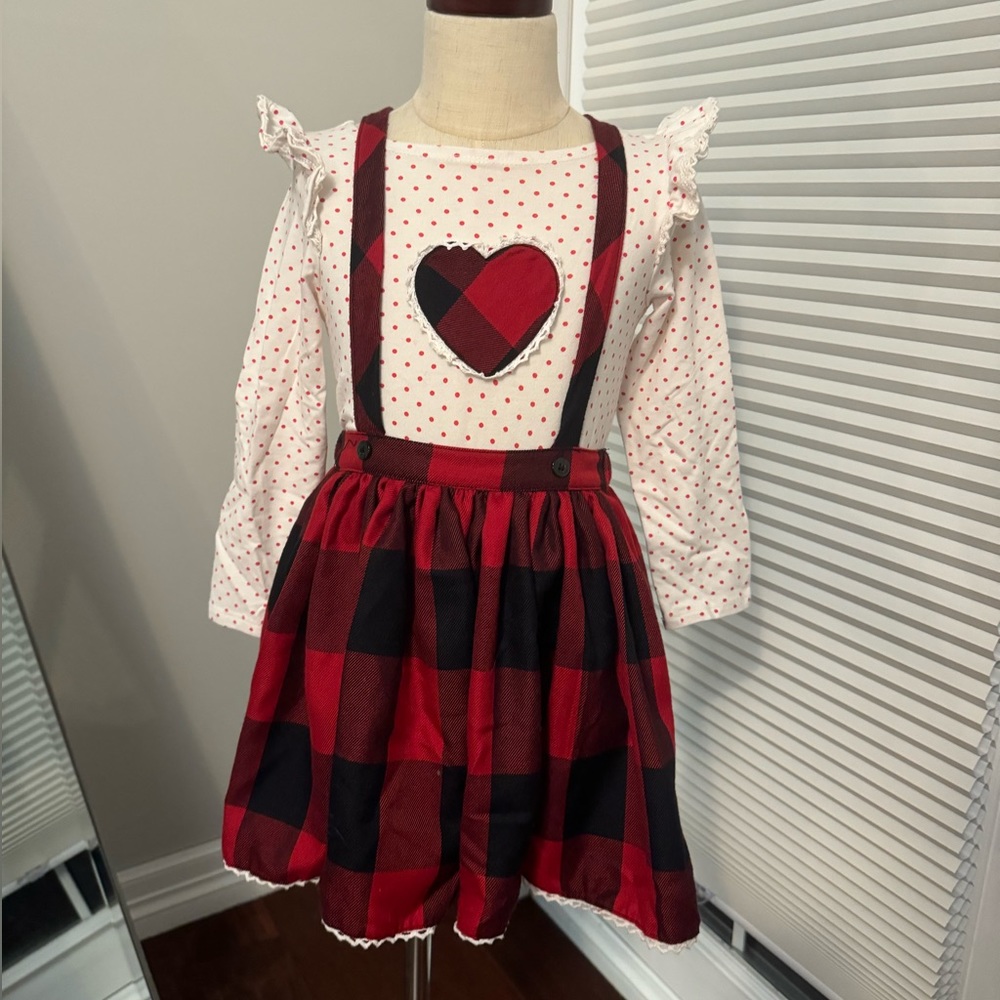 Pippa & Julie | Red & Black Plaid Jumper Dress with Long Sleeve Shirt | Size 4 - Picture 1 of 8
